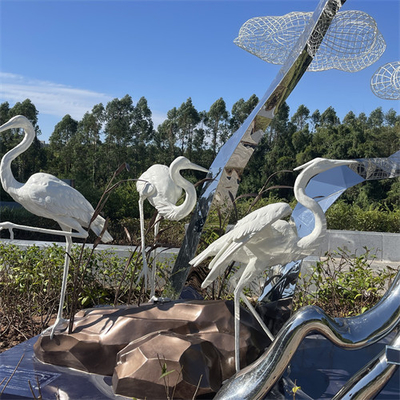 Esculturas de aço inoxidável Crane Egret Metal Sculpture realístico do parque do pantanal