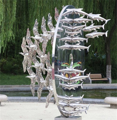 De aço inoxidável da escultura dos peixes do sumário da gaivota do metal lustrado para o jardim