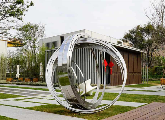 Grande Ring Metal Contemporary Outdoor Sculpture de aço inoxidável para o jardim