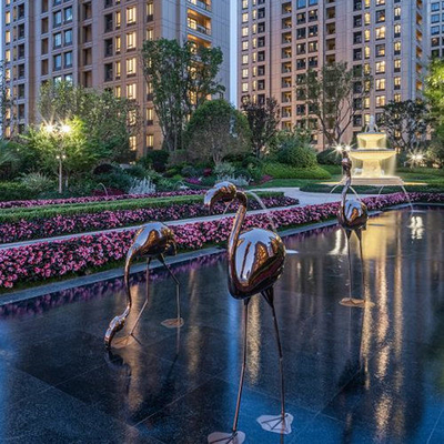 Projeto personalizado de bronze da paisagem do flamingo de aço inoxidável da escultura