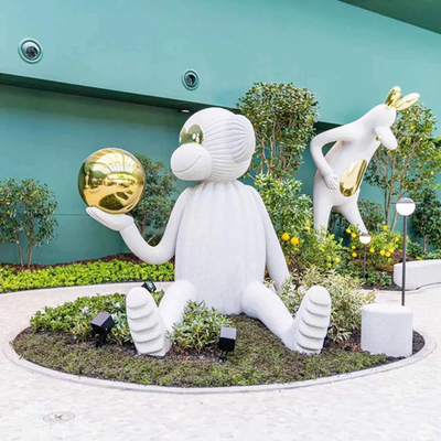 Decoração de assento do metal da fibra de vidro dos desenhos animados da estátua do macaco do jardim da plaza