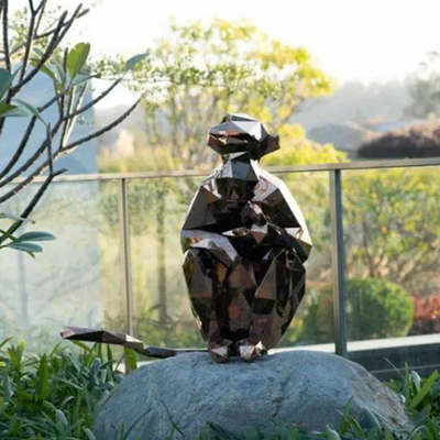 Escultura animal do macaco do bronze da geometria do metal das esculturas do jardim do gramado