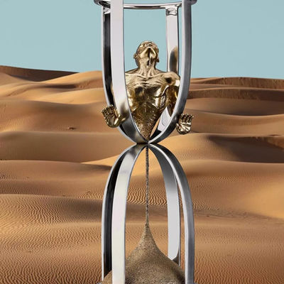 Esculturas de aço inoxidável de homem de ampulheta criativa de metal com decoração moderna