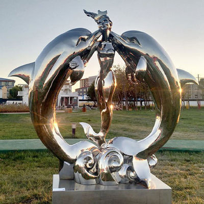 Esculturas animais de aço inoxidável do gramado decorativo do jardim da estátua da sereia e do golfinho